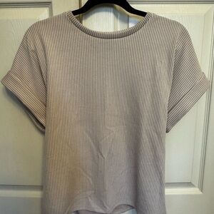 Express Ribbed Short Sleeve Top in Taupe